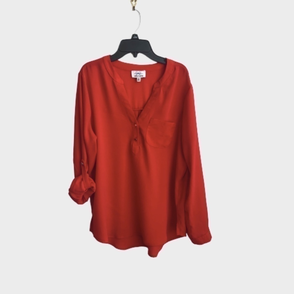 TWINE & String (Anthropologie) red sheer blouse L